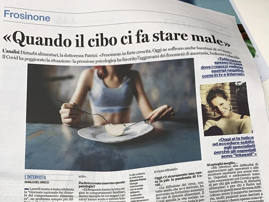 Intervista Ciociaria Oggi: Disturbi alimentari, anoressia e bulimia: “Quando il cibo ci fa stare male”